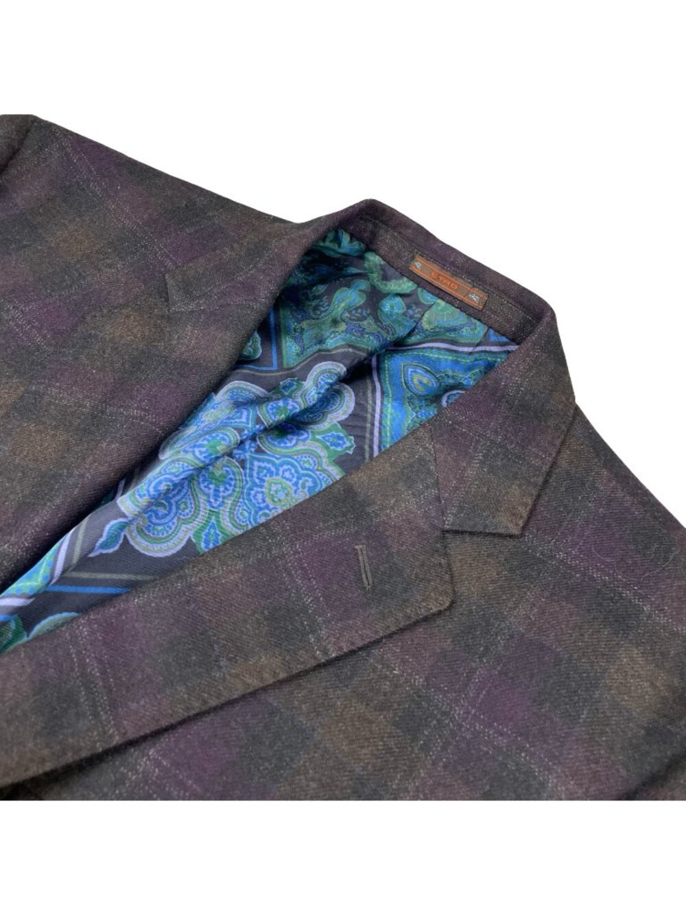 Etro Purple Plaid Wool Sport Coat with Blue Paisley Lining